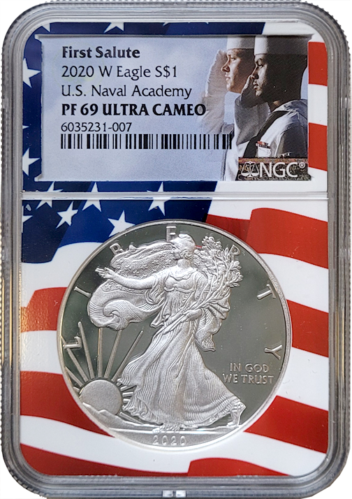 2020-W $1 Silver American Eagle - US Naval Academy - NGC PF69UC - First Salute - GMR-LM-2356