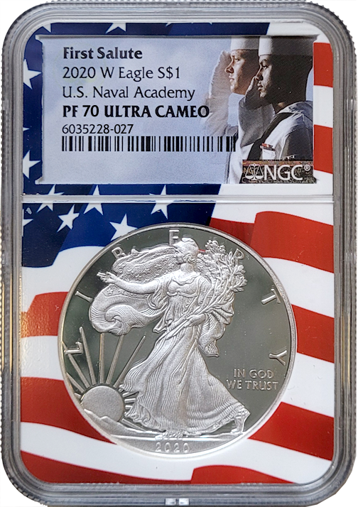 2020-W $1 Silver American Eagle - US Naval Academy - NGC PF70UC - First Salute - GMR-LM-2357