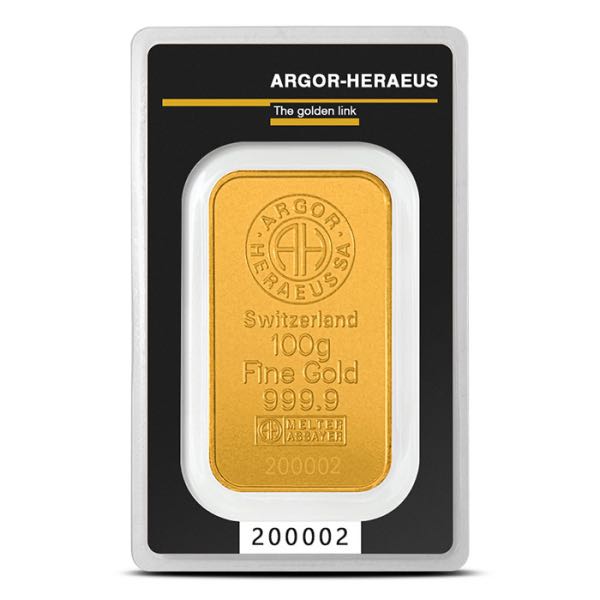 GOLD BARS ASSORTED WEIGHTS - 100 GRAM GOLD BAR ARGOR-HERAEUS