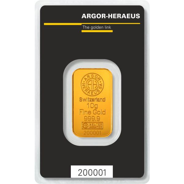 GOLD BARS ASSORTED WEIGHTS - 10 GRAM GOLD BAR ARGOR-HERAEUS