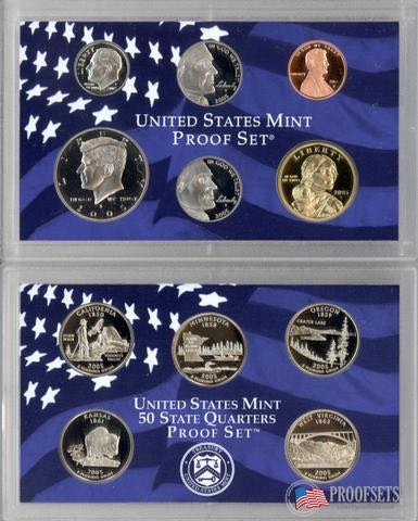 2005 5 Item Set - US Mint Silver Proof Set, Proof Set, 50 State Quarter Set, Uncirculated Coin Set