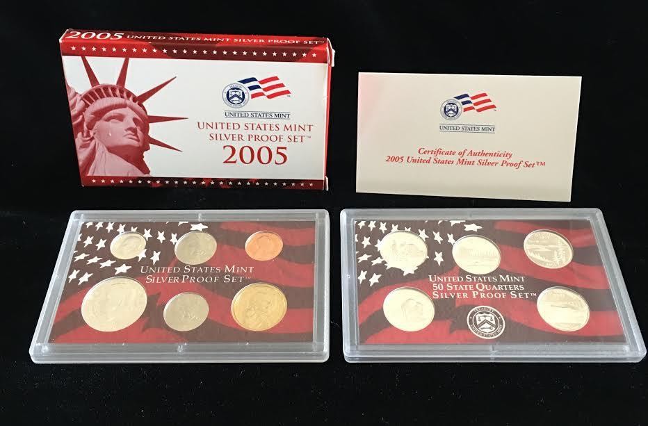 2005 5 Item Set - US Mint Silver Proof Set, Proof Set, 50 State Quarter Set, Uncirculated Coin Set