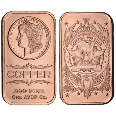 1oz Copper Bar - Morgan Dollar