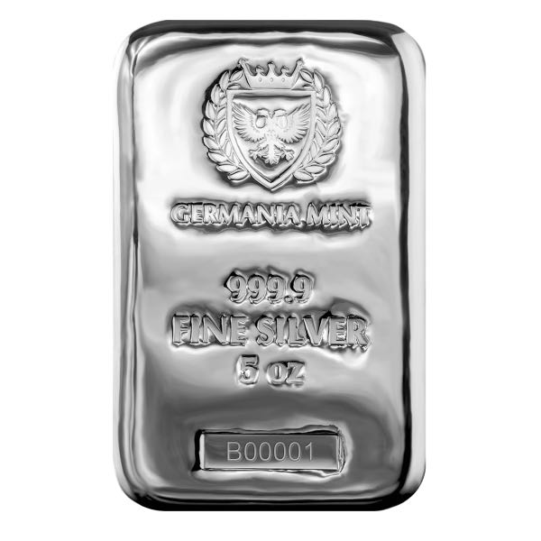 SILVER BARS ASSORTED WEIGHT - 5 OZ SILVER BAR GERMANIA MINT