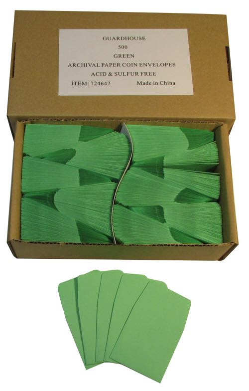 Paper Coin Envelope, Green - Qty: 500