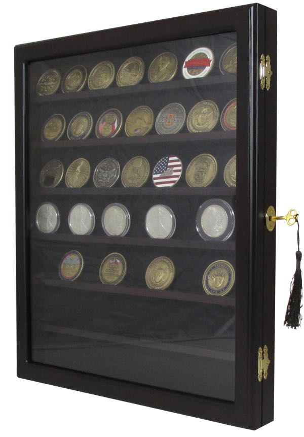 Locking Coin and Challenge Coin Cabinet with 7 Shelves and Lock