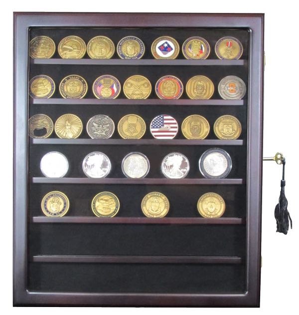 Locking Coin and Challenge Coin Cabinet with 7 Shelves and Lock