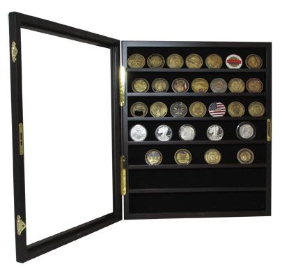 Locking Coin and Challenge Coin Cabinet with 7 Shelves and Lock