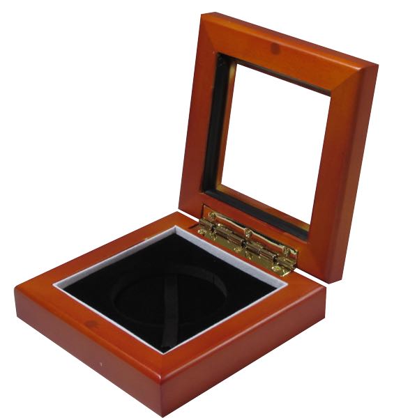 Guardhouse 3.87x3.87 Glass-top Wood Display Box - Holds Large Sized Capsule