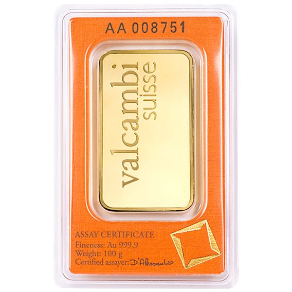 GOLD BARS ASSORTED WEIGHTS - 100 GRAM GOLD BAR VALCAMBI