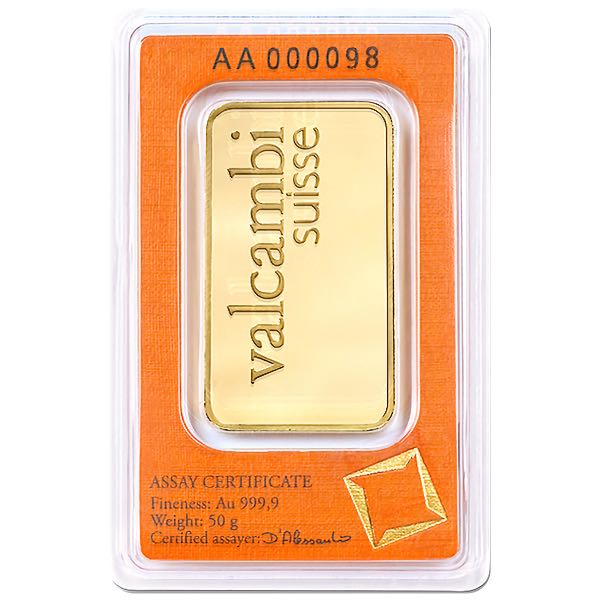 GOLD BARS ASSORTED WEIGHTS - 50 GRAM GOLD BAR VALCAMBI