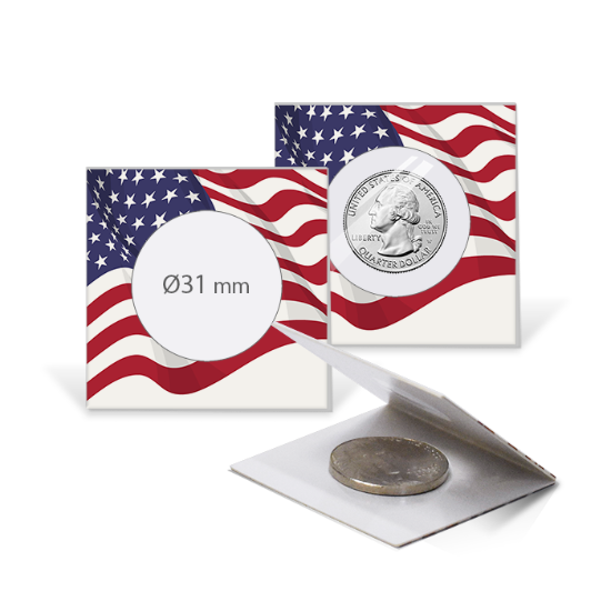 2x2 Paper Coin Holders for Half/Small Dollar/Quarter - American Flag